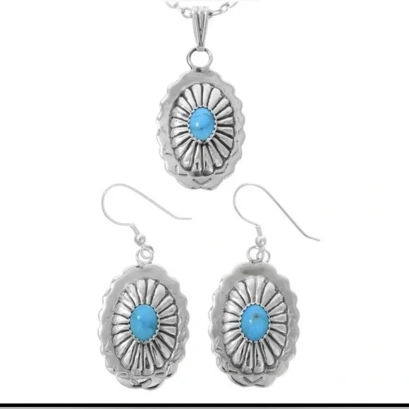 SOLD Authentic Navajo concho necklace & earrings set in sterling silver. - Picture 2 of 5